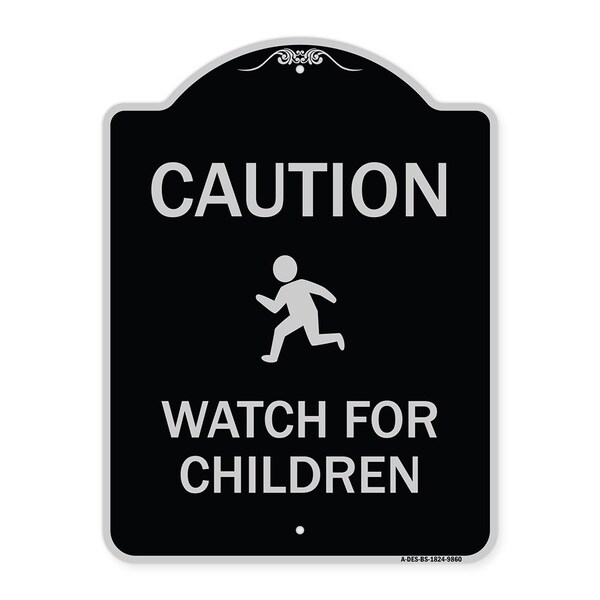 Signmission Designer Series-Caution Watch For Children Black & Silver, 24" x 18", BS-1824-9860 A-DES-BS-1824-9860 - main